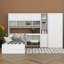 Lit plateforme simple avec tablettes de rangement, bureau et éclairage à DEL, lit plateforme en bois avec armoires, tiroirs et garde-robe-901698173