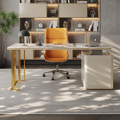 Bureau rectangulaire blanc et doré