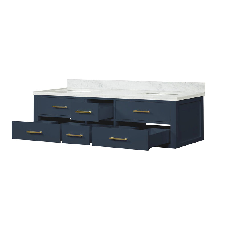 Meuble-lavabo double l 72 po x P 22 po autoportant avec comptoir en marbre de Carrare, 72"