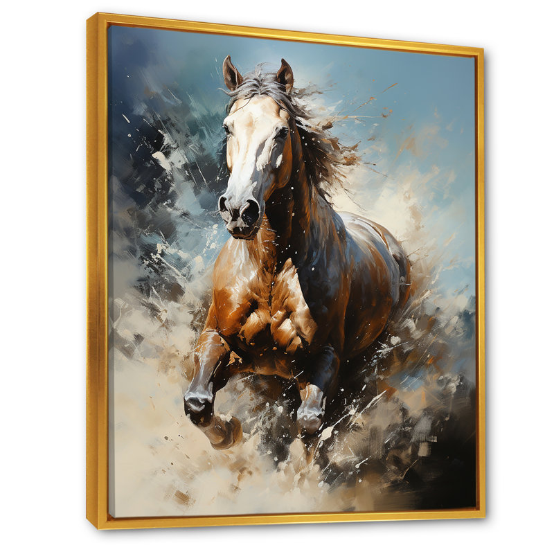 «Galloper Horse In Action I», reproduction d'art sur toile, H 32 po x l 16 po x P 1 po, Cadre flottant doré