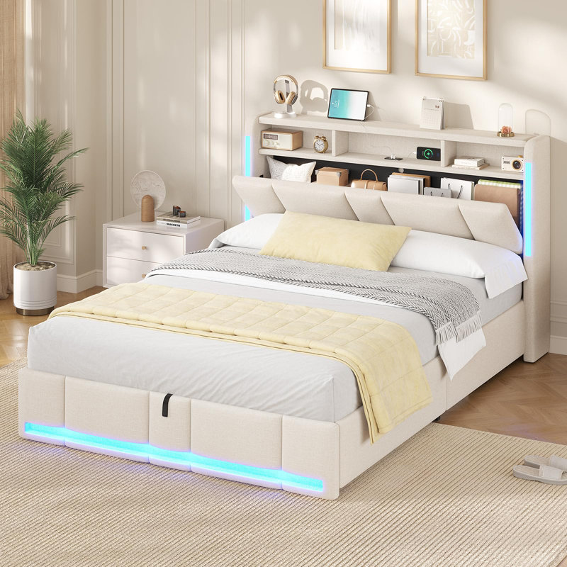 Ottoman Bed, Beige, Double (4'6)