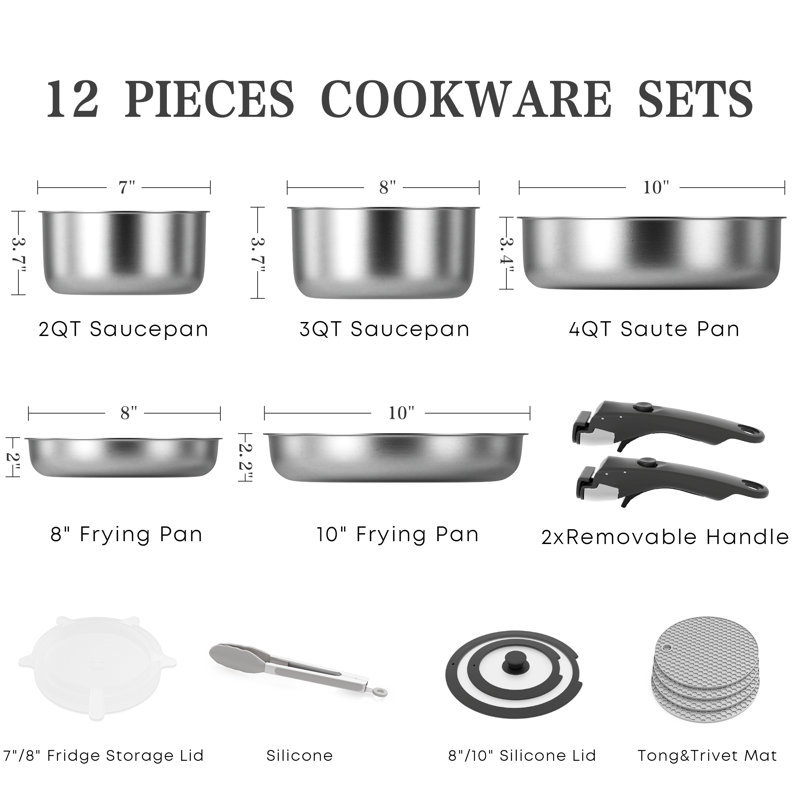 12 - Piece Non-Stick Stainless Steel Cookware Set