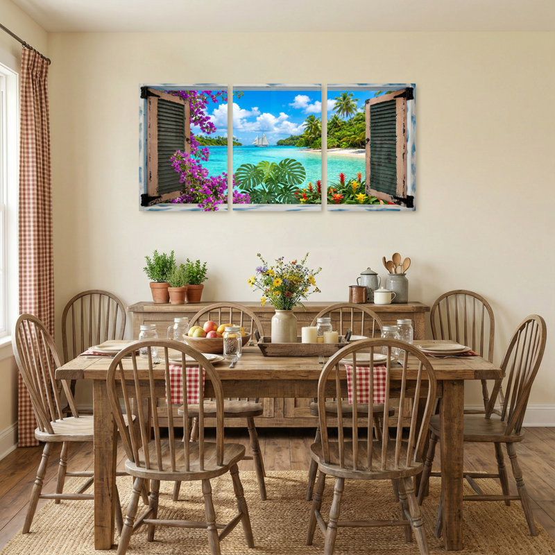 Landscape & Nature Tropical Paradise View Through Window, 24" H x 48" W