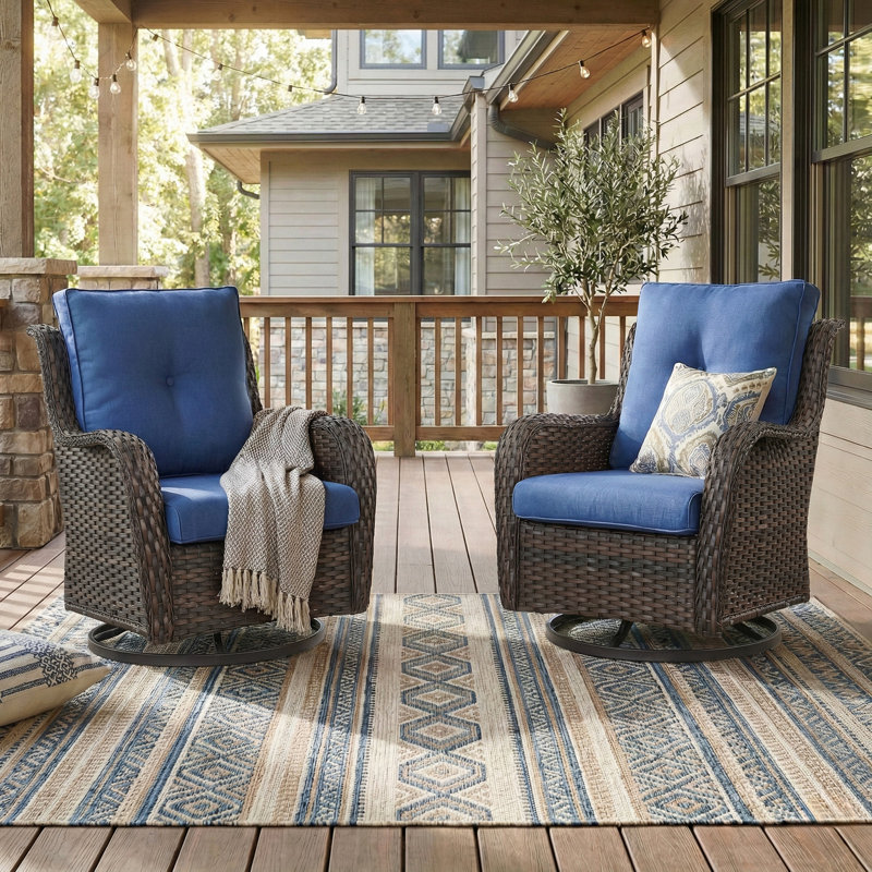 Ensemble de mobilier de jardin de luxe - 2 pièces : canapé extérieur en résine tressée résistante aux intempéries et fauteuils pivotants à dossier haut pour terrasse, jardin et piscine. Housse imperméable offerte.
