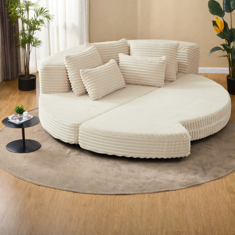 Canapé-lit multifonctionnel en velours côtelé, fauteuil inclinable beige pour la maison