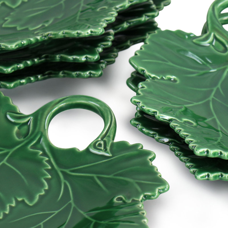 Martha Stewart Maple Leaf 10 Inch Figural Plate 6 Piece Set In Green
