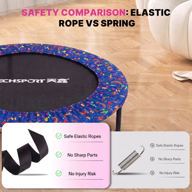 Trampoline de conditionnement physique Techsport 36 po avec barre de maintien, appareil de cardiorebond intérieur pour entraînement à domicile (bleu)