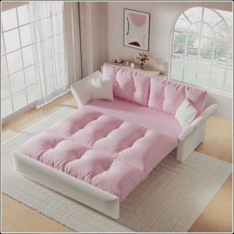 3-in-1 Convertible Pull Out Sofa Bed, Velvet Loveseat Sleeper with 2 Pillows, Modern Tufted Sofa Couch for Living Room Bedroom