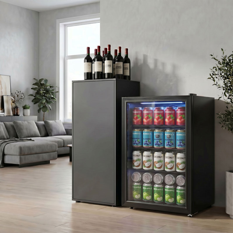 Mini réfrigérateur à boissons, 85 canettes avec porte vitrée, noir