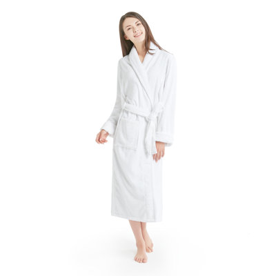  Cotton Terry Cloth Mid-Calf Bathrobe with Pockets