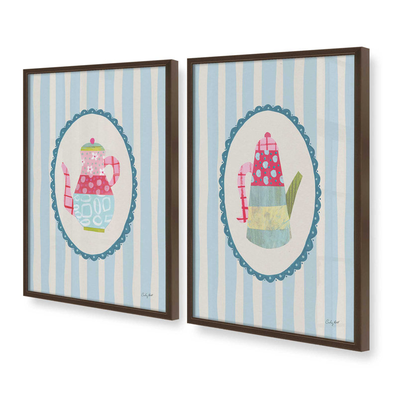 «Happy Tea Time», ensemble de 2 impressions, 36 po x 24 po, Impression encadrée, Brun Belvinder