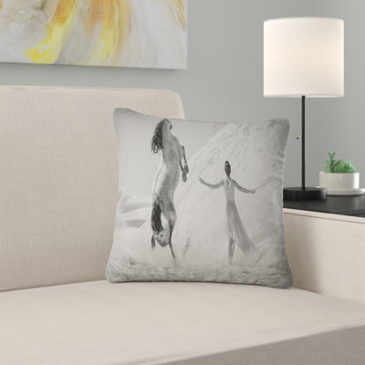 Woman with Majestic Horse - Animal Printed Throw Pillow