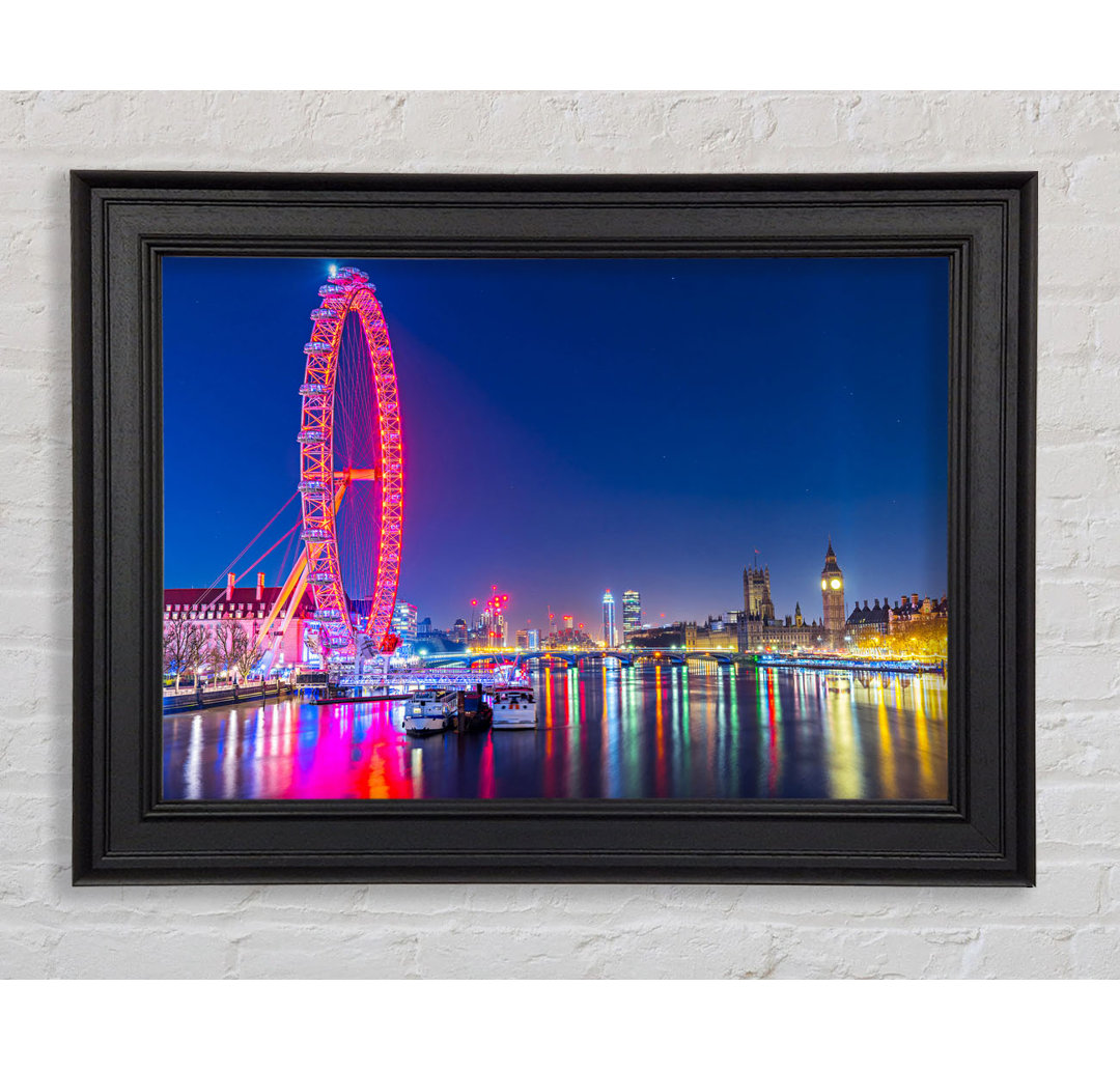 Gerahmtes Poster London Eye Regenbogen Themse bei Nacht