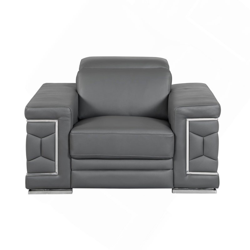 Chaise en cuir fleur, Gris