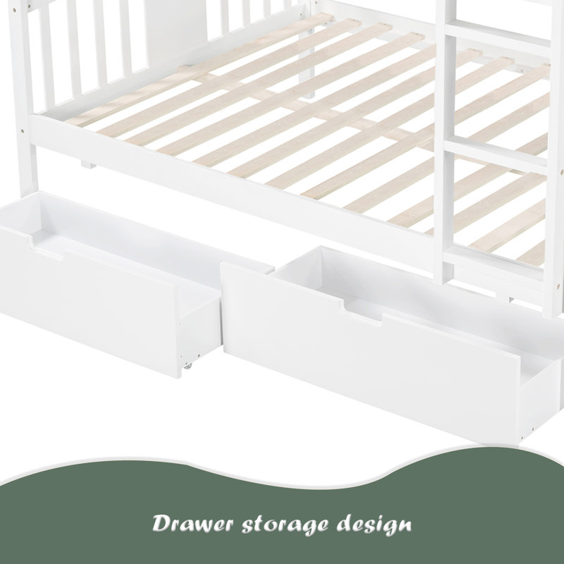 Lit superposé double au-dessus de double avec tiroirs et échelle pour meubles de chambre à coucher, chambre d'amis