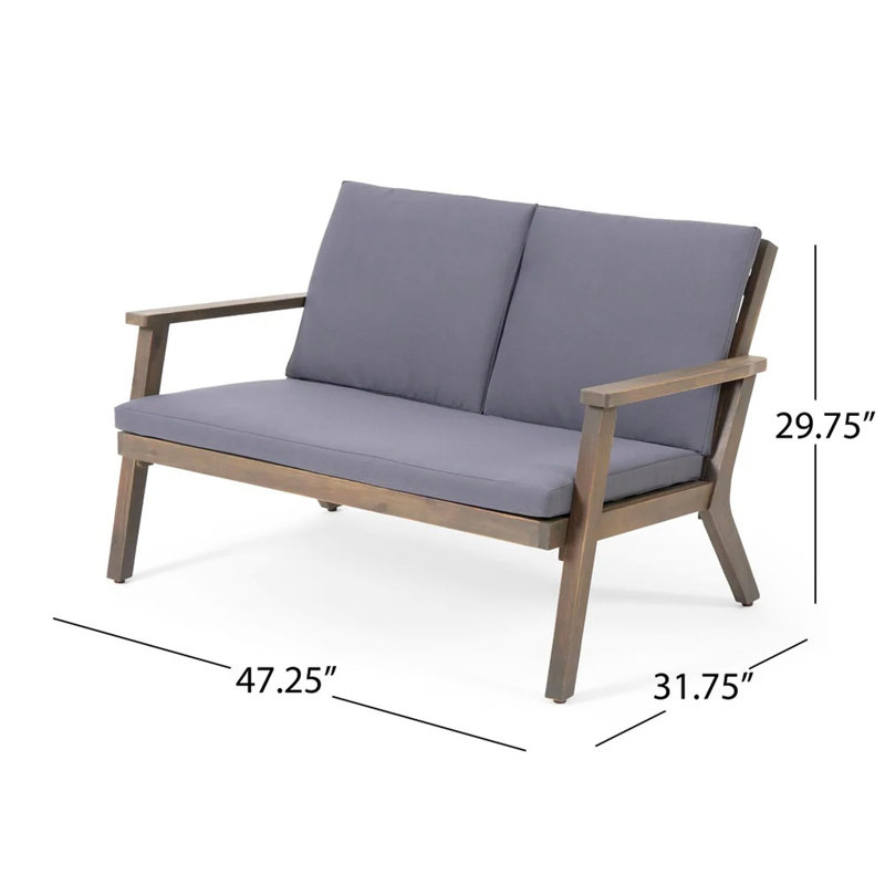Ensemble de conversation d'extérieur 4 places en bois d'acacia_ Causeuse et table basse et 2 fauteuils club - finition grise + coussin gris foncé