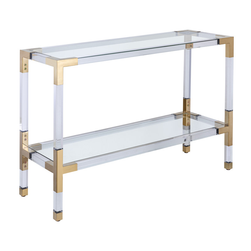 Lucen Glass Console Table With Gold Accents