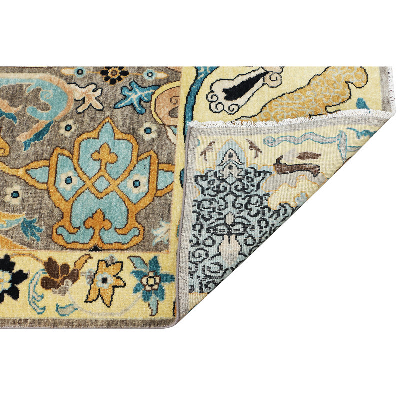 Hand Knotted Wool Abstract Area Rug in Taupe/Gold/Beige, Rectangle 5' x 8'