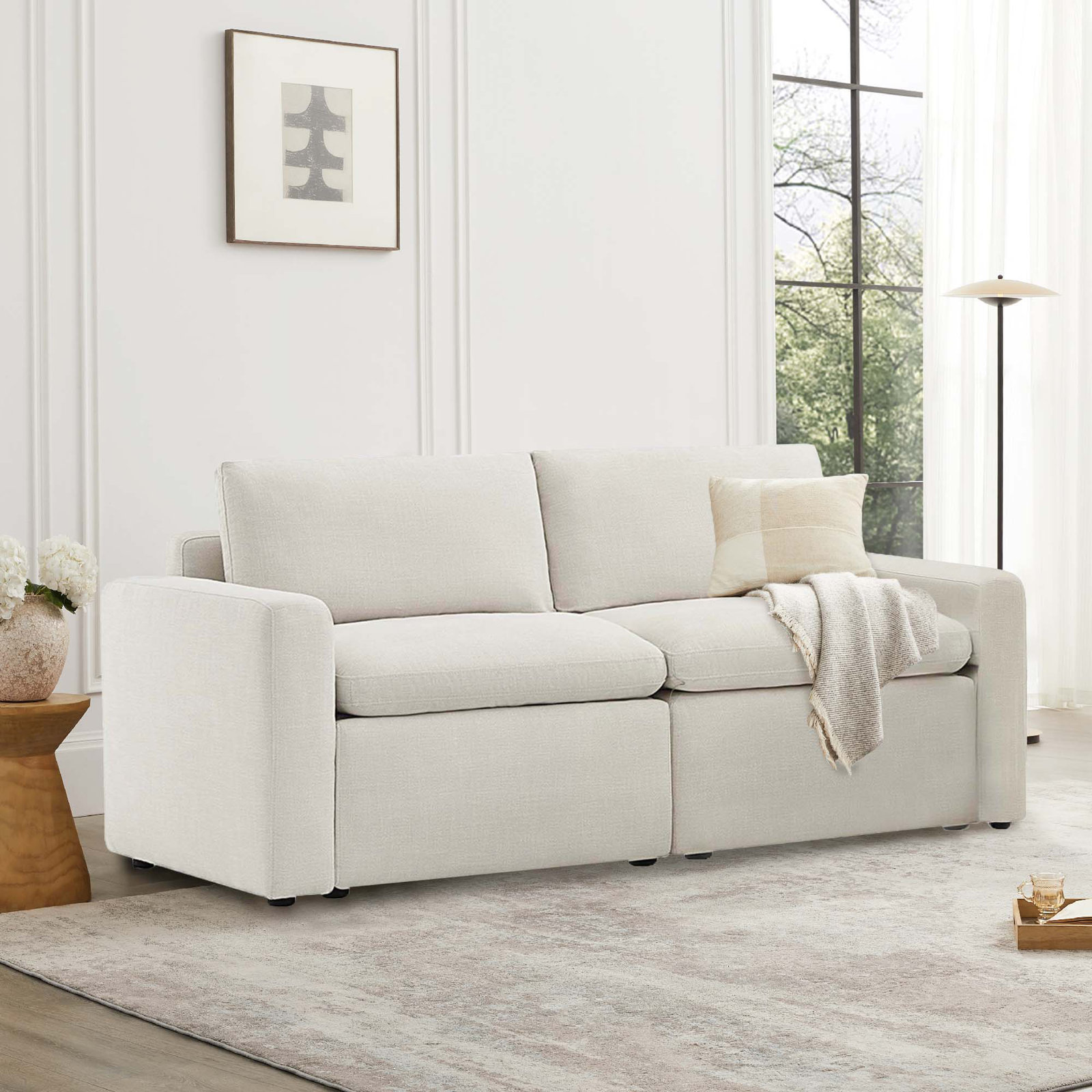 Lana 74" 2 - Piece Upholstered Modular Sofa, 34" H x 74" W x 34.6" D, Effie Linen Performance Linen
