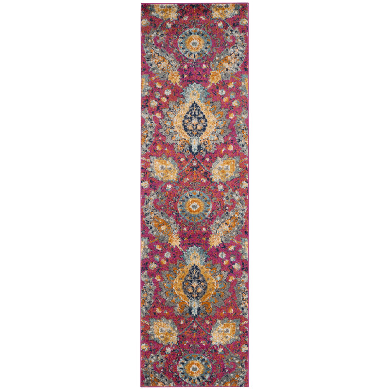 Christa Traditional Flatweave Fuchsia/Gold Area Rug, Runner 2'3" x 14'