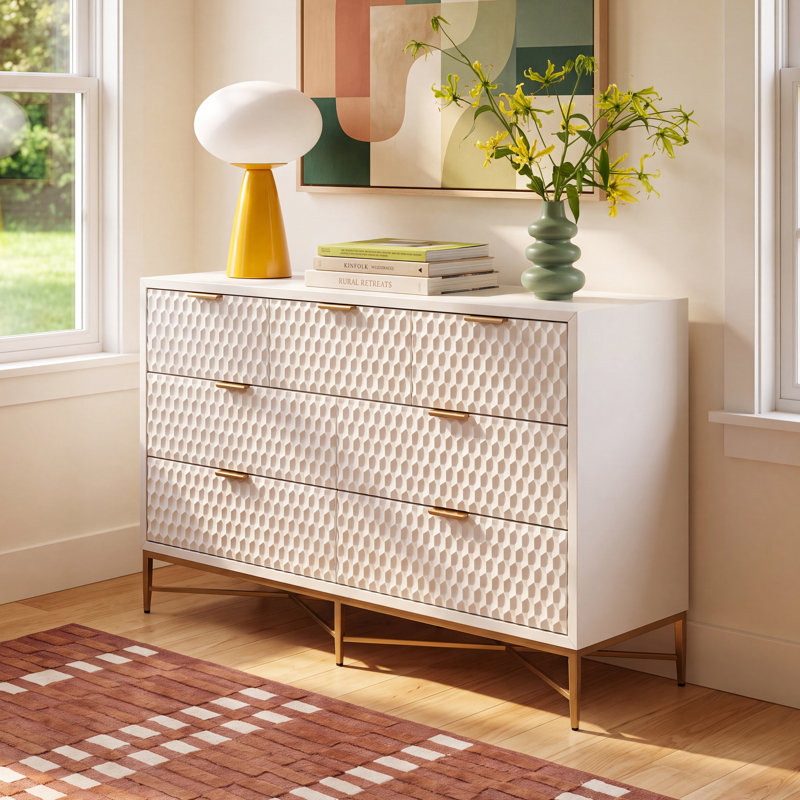 Capra 56" W 7-Drawer Wood Double Dresser, White