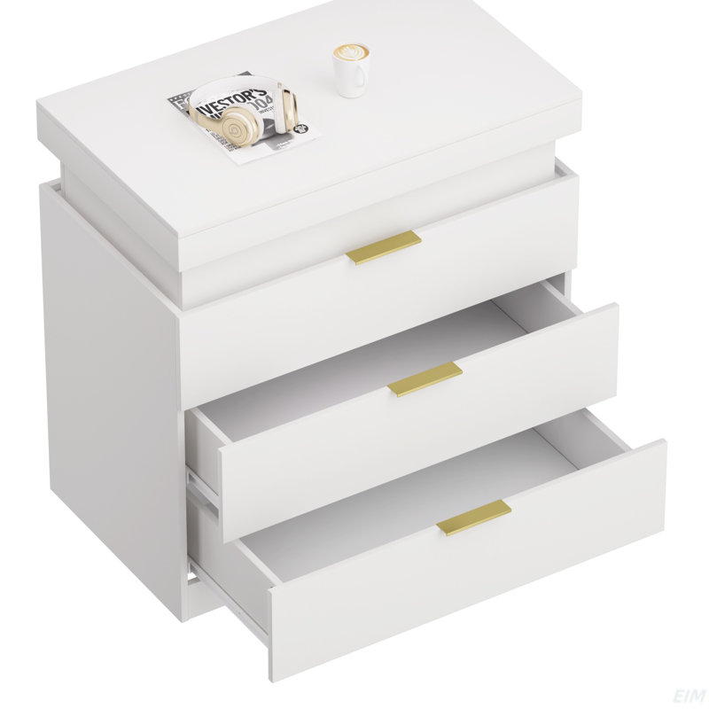 Nightstand With Charging Station And LED Lights,Night Stand With Sliding Top For Bedroom,Bedside Table With Drawers,Modern End Side Table,White.28.8''W X 17''D X 30.5''H.