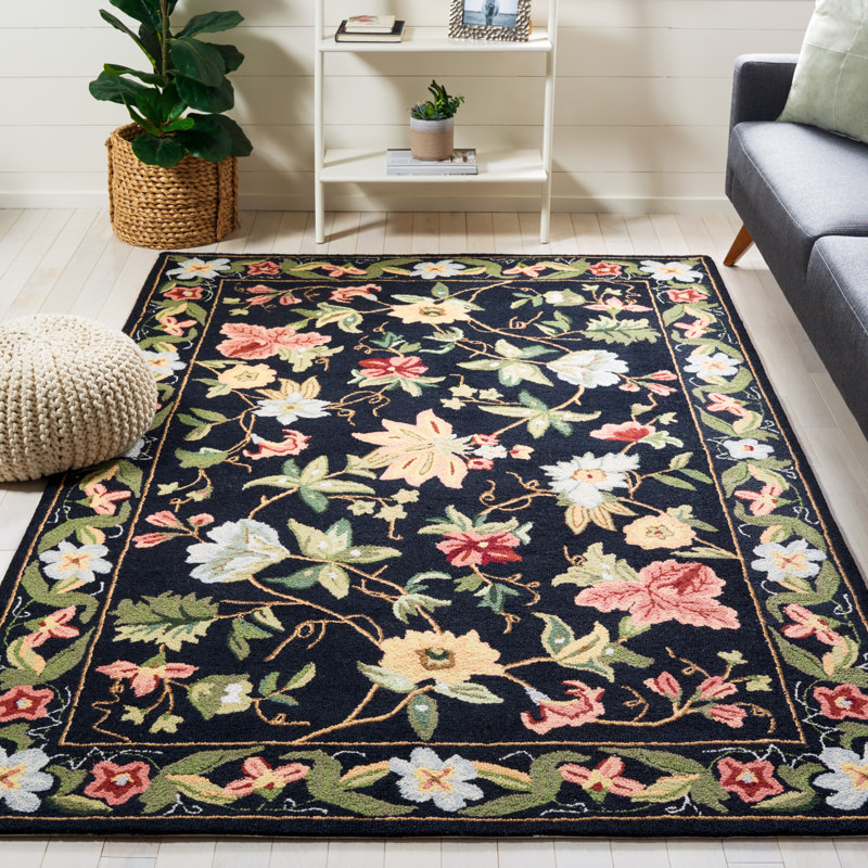 Annemiek Chelsea Floral Area Rug In Black / Red / Green, Rectangle 160 x 251 cm
