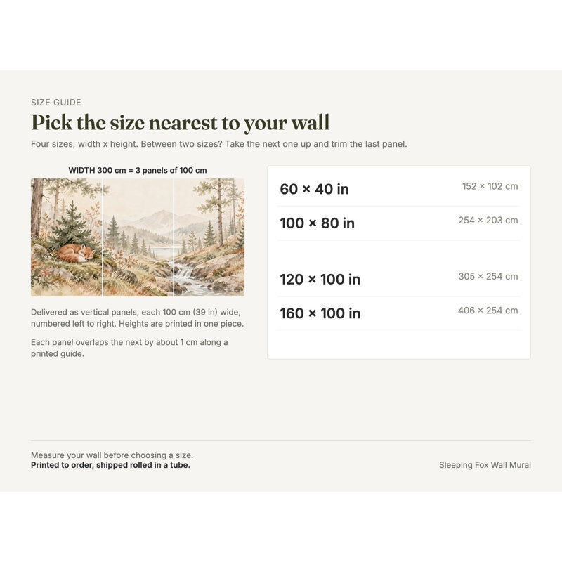 Sleeping Fox Wallpaper Mural, Peel and Stick Kids Room Wall Mural, Watercolor Woodland Nursery Wallpaper, 305 x 254 cm