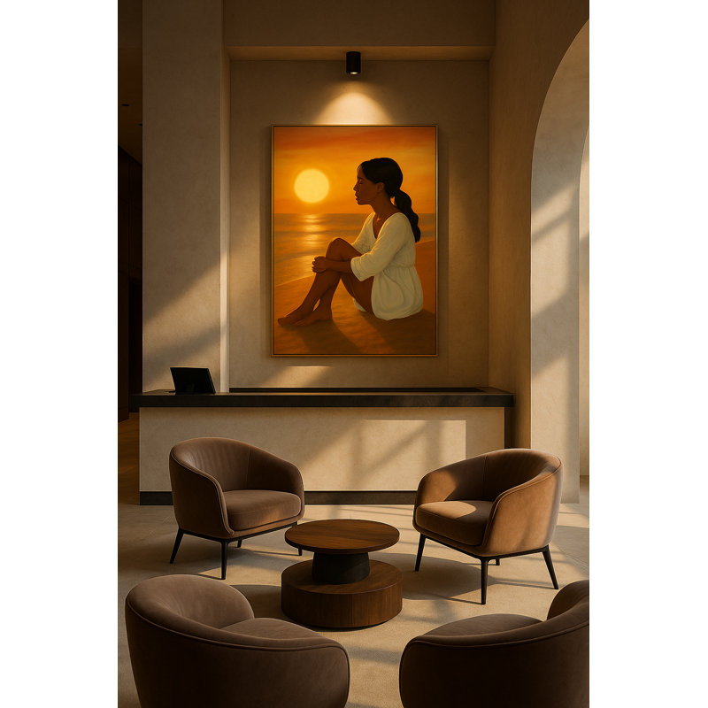 Golden Hour Reverie Framed Canvas Wall Art by Kasian Art Studio - Black Frame