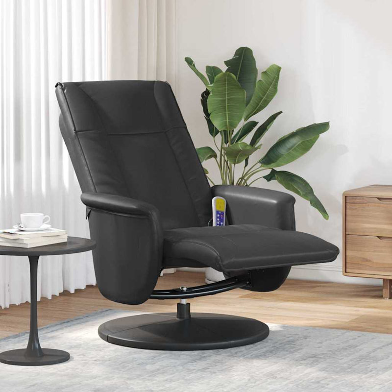 71 cm Wide Faux Leather Swivel Recliner, Black Faux Leather