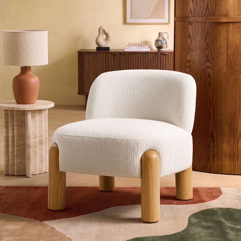 Holmgren Modern Boucle Accent Chair With Solid Wood Legs
