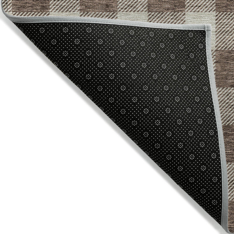 3' X 5' Brown Plaid Washable Indoor Outdoor Area Rug