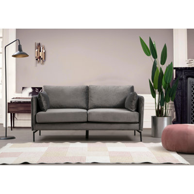 Élégant canapé 2 places, gris anthracite, 69,7 po x 34,3 po x 35,4 po | Structure en bois de hêtre et en carton, tissu 100% polyester | Coussins en mousse souple et plumes, pieds en métal | Parfait pour les salons modernes et les décors industriels