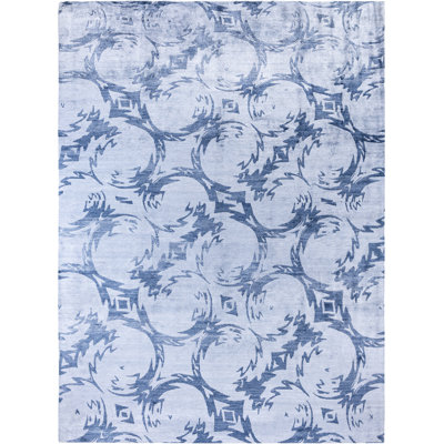 Tapis moderne noué à la main de conception unique - gris, 9 pi 0 po x 12 pi 2 po Modern