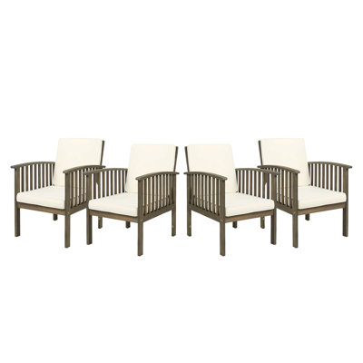 Casa Acacia Wood Club Chairs Set Of 4 - Outdoor Patio Seating For Backyard Barbecue