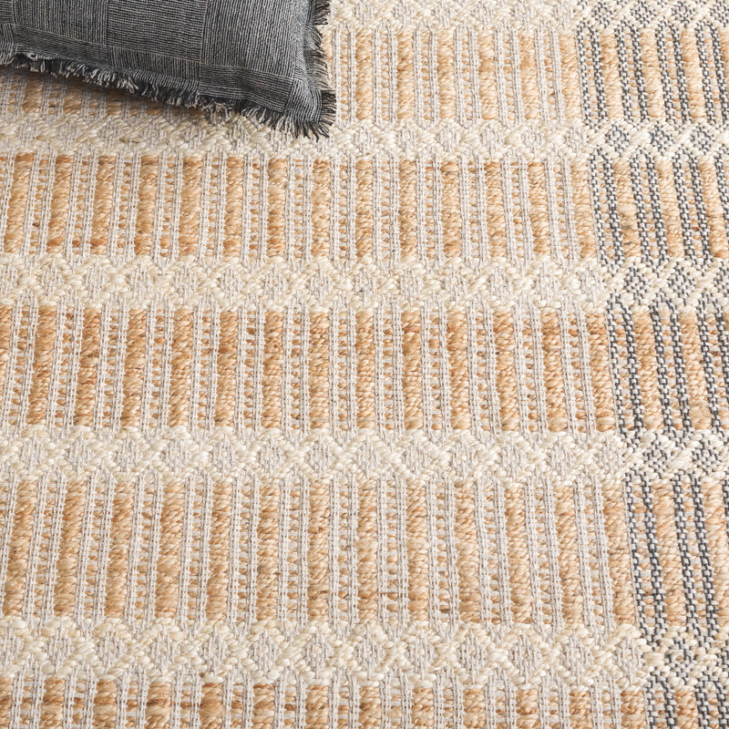 Natural Fiber Hand Woven Jute And Cotton Striped Rug, Rectangle 5' x 8'