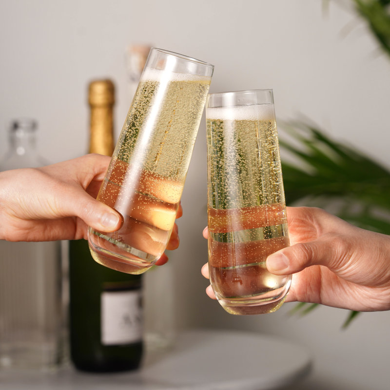 Set of 4 Clear Glass Stemless Champagne Flutes