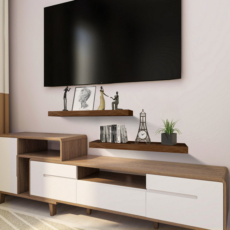 Tablette flottante en bois massif 2 pièces Dodgen, Noyer foncé, H 1,57 po x l 24 po x P 6,3 po