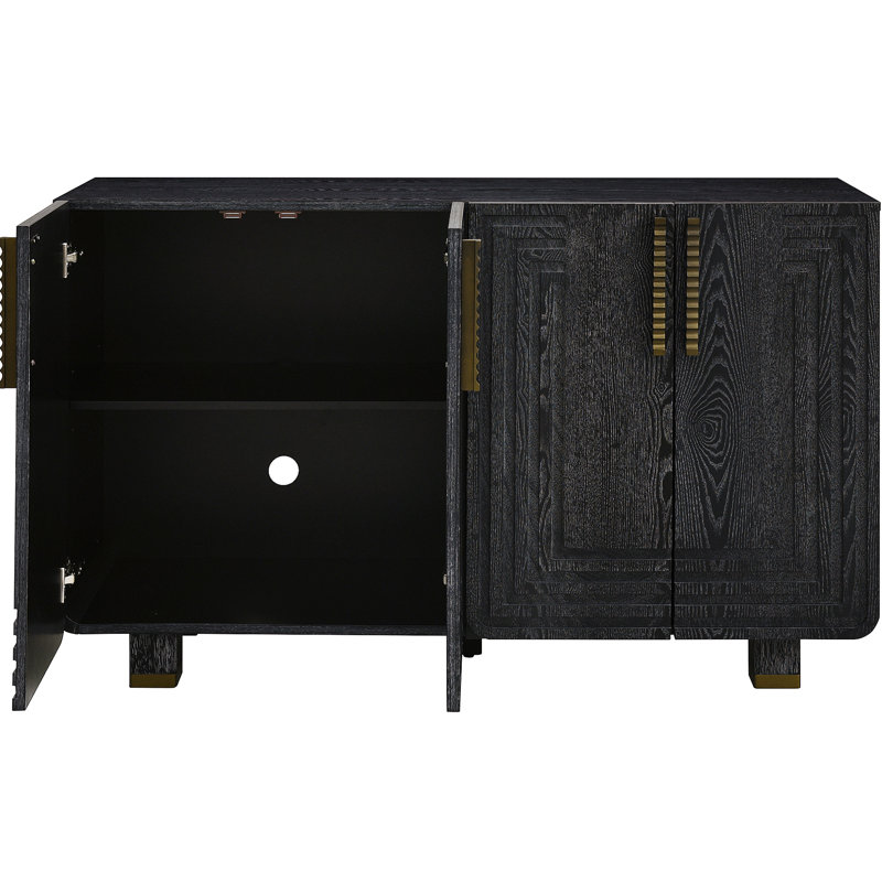 Buffet de rangement rétro de 54 pouces avec configuration à 4 portes, tablettes réglables, placage de frêne antique, ton noir, convient à différentes pièces, support en bois massif, armoire à fermeture silencieuse, quatre