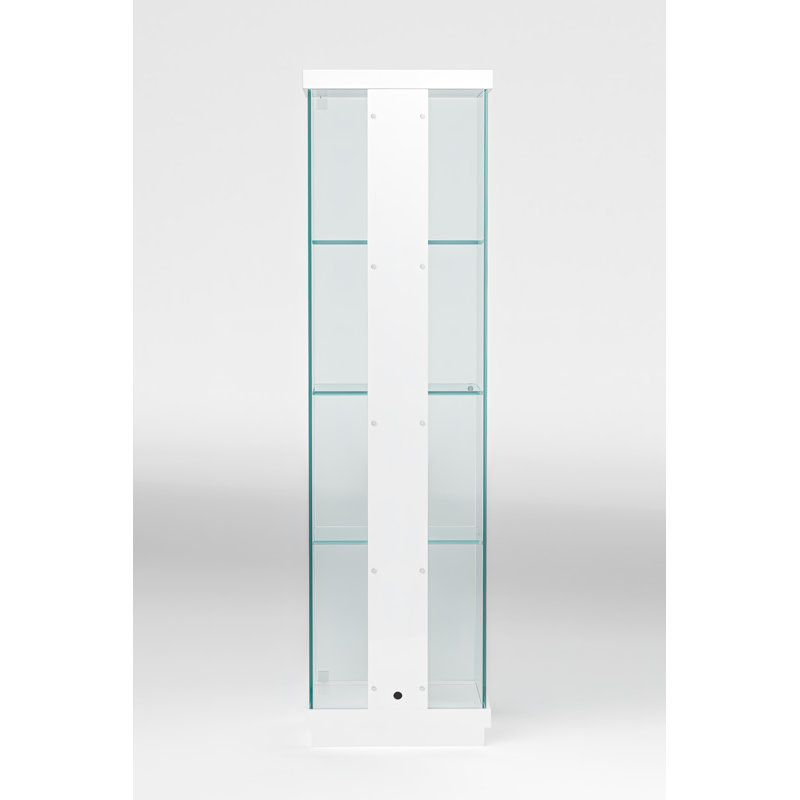 Tall White Glass Curio Cabinet with LED Light