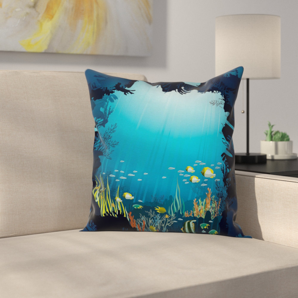 Tropical Fishes and Reefs Square Pillow Cover Ambesonne 