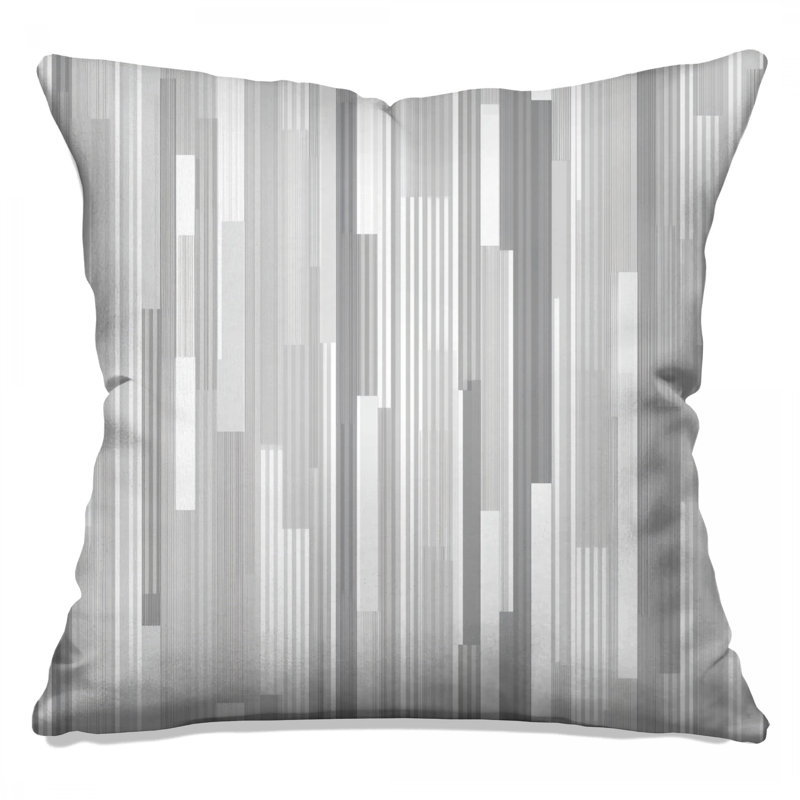 Coussin décoratif gris à rayures, motif à double face, 14 X 14 pouces