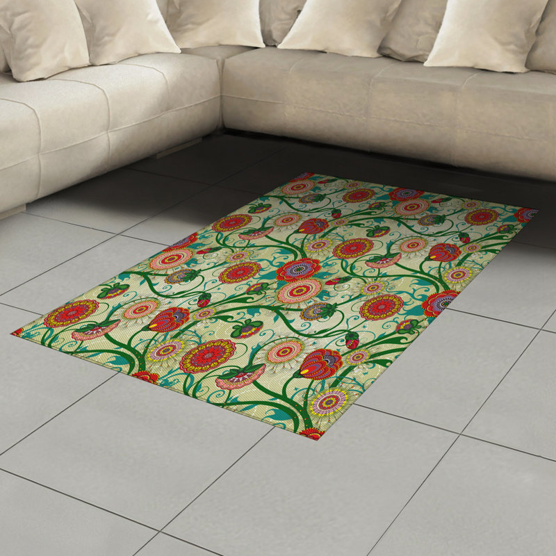 Floral High Density Long Fiber Poly Threads Decorative Area Rug Carpet, Rectangle 4' x 5'8"