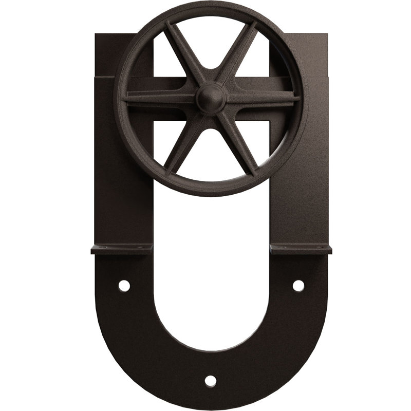 Ensemble de quincaillerie de porte de grange simple standard Premium Wagon Wheel Horseshoe Roller Hanger, Bronze texturé