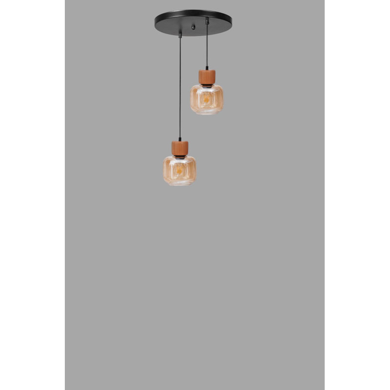 Lustre, 2 niveaux, Deux lumières, Miel / chêne / noir