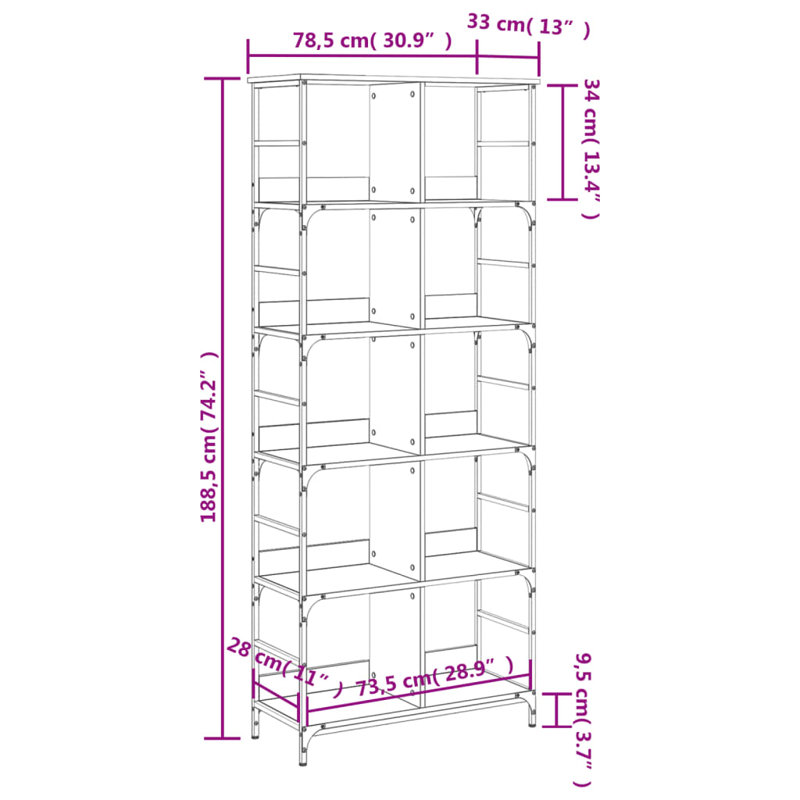 vidaXL Bookshelf Engineered Wood Tall Bookshelf Rectangular, Brown Oak