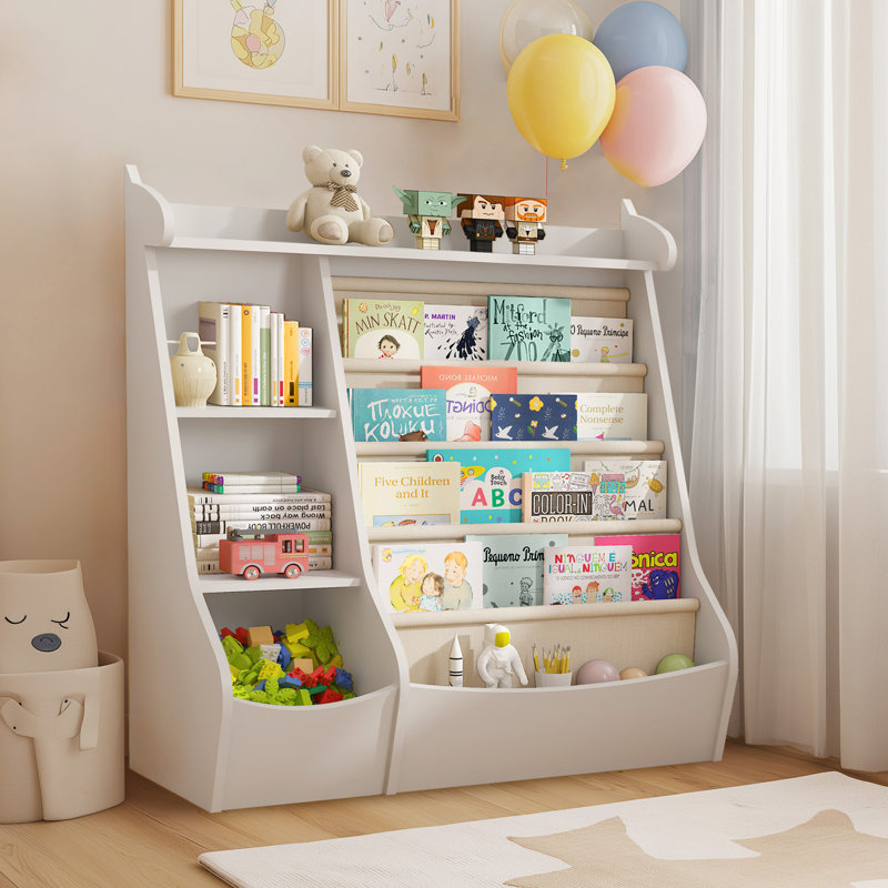 Kreena 37.17"H x 33.46"W 4 Tier Book Display Bookcase Bookshelf with Storage Organizer, White
