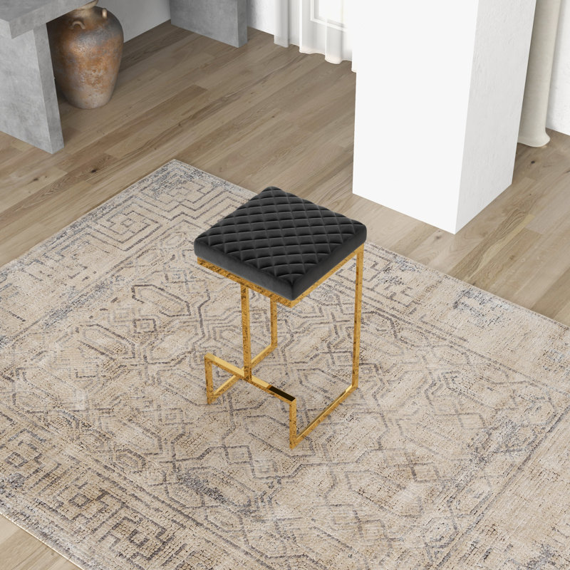 Tabouret de bar et de comptoir rembourré Eicholtz, Velours noir, Tabouret de bar (siège d'une hauteur de 29,5 po)