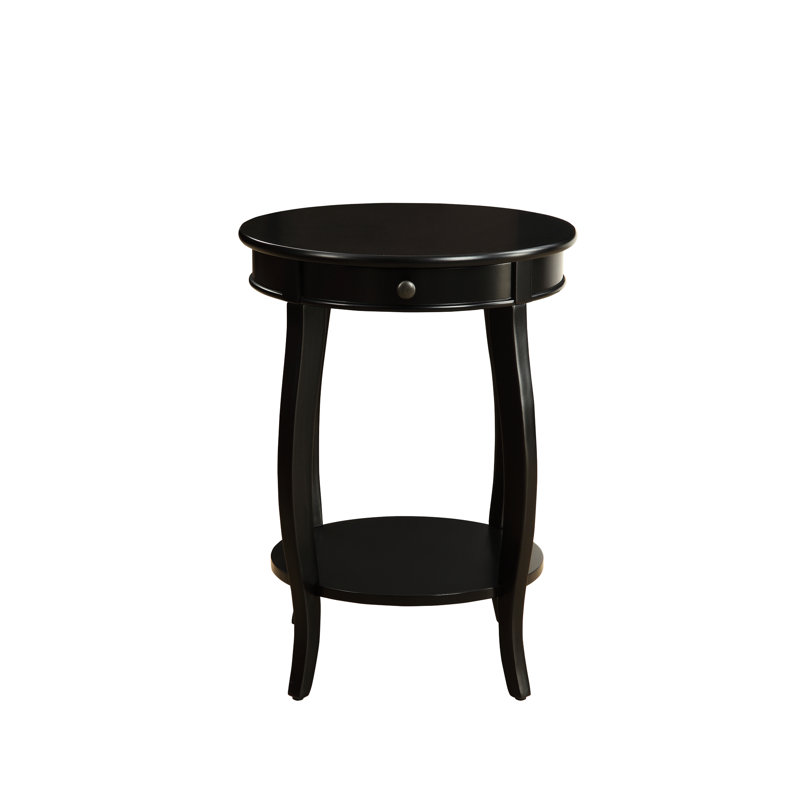 Table d'appoint en finition noire, pieds ronds, 1 tiroir et rangement, pieds en bois, structure, assemblage facile, limite de poids de 60 lb, largeur de 18 po, profondeur, table de pieds à finition 24 po, composite solide ouvert