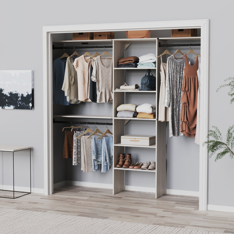 Ensemble de système de placard SuiteSymphony avec tablettes supérieures, H 82,46 po x l 120 po x P 14,59 po